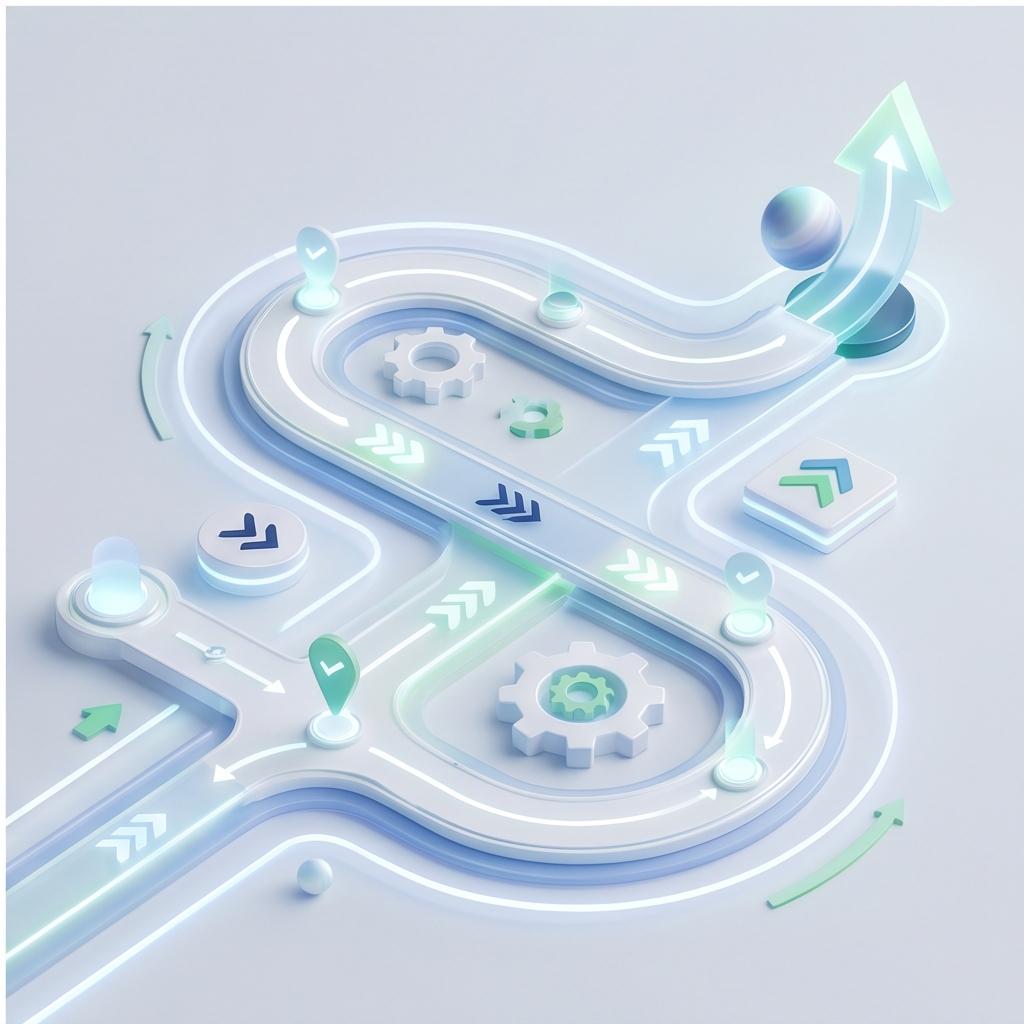 Abstrakte Visualisierung einer Roadmap vom Agenten-Workshop zum produktiven Rollout